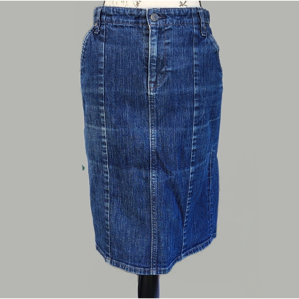 Old Navy Womens Denim Jeans Midi Pencil Skirt Size 10 Pockets Western Y2K